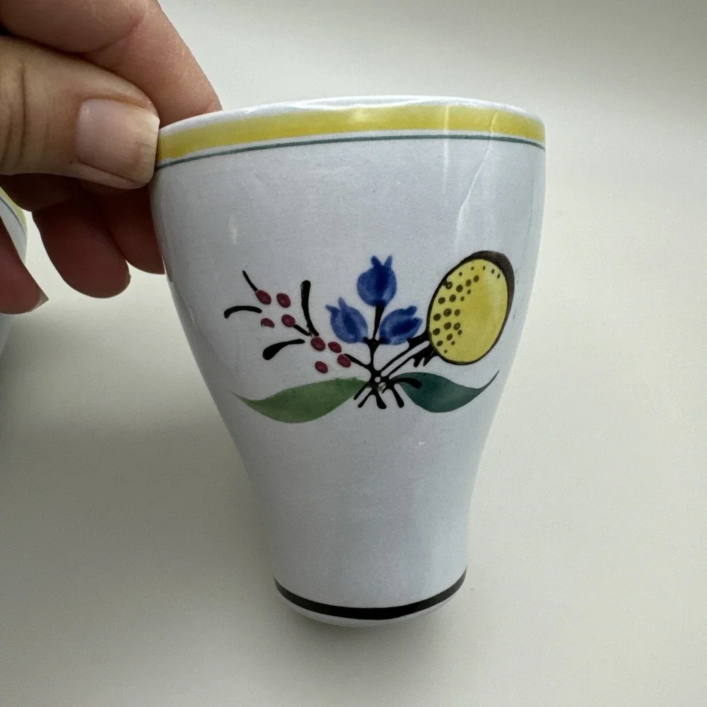 Vintage Arabia Finland MCM Windflower Pattern Egg Cups Set 2 Yellow Tumbler Dish